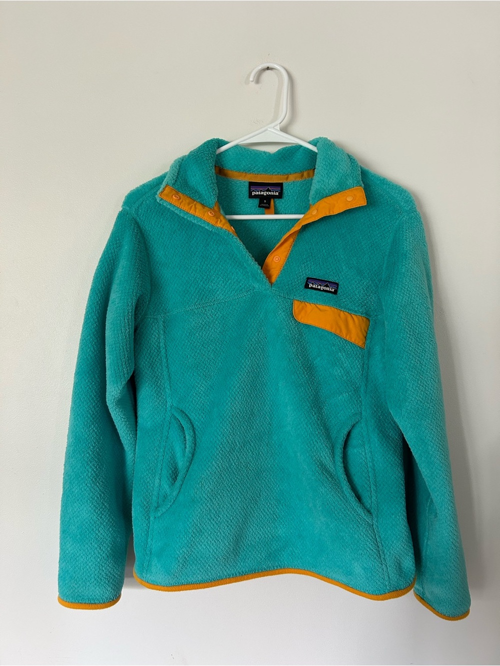 Patagonia Womens Snap-T Fleece Pullover Jacket Size: S Aqua Yellow Trim